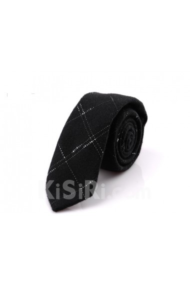 Black Plaid Wool Skinny Ties