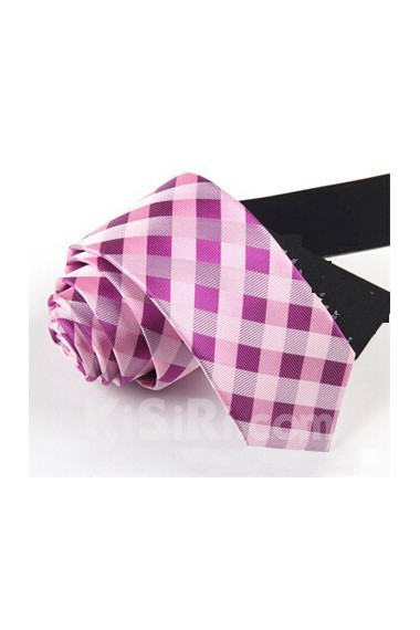 Pink Plaid Microfiber Skinny Ties