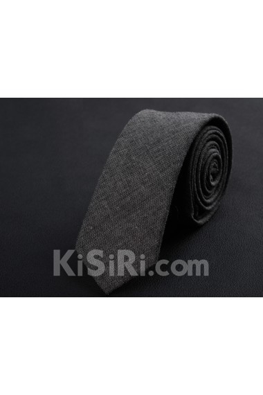 Gray Solid Cotton Skinny Ties