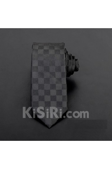 Black Checkered Microfiber Skinny Ties