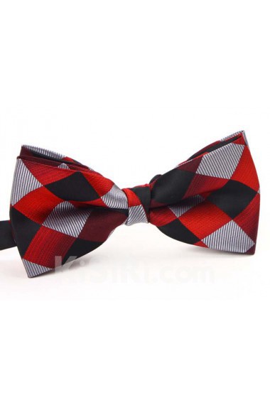 Red Plaid Microfiber Butterfly Bow Tie