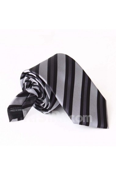 Gray Striped Microfiber NeckTie
