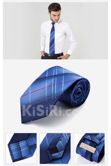Blue Plaid 100% Silk NeckTie