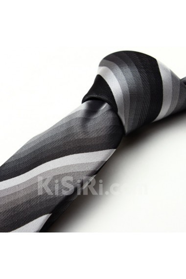 Gray Striped Microfiber Skinny Tie