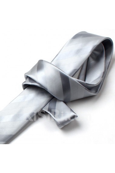 Gray Striped Microfiber Skinny Tie