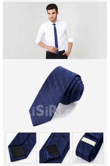 Blue Striped 100% Silk Skinny Tie