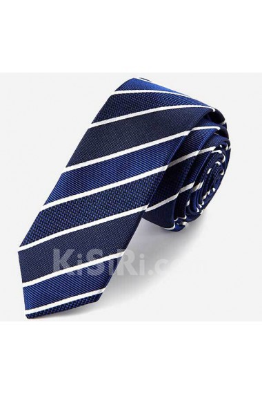 Blue Striped 100% Silk Skinny Tie