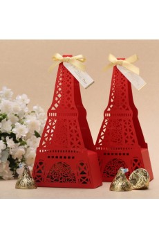 Hollow Tower Red Color Card Paper Wedding Favor Boxes (12 Pieces/Set)