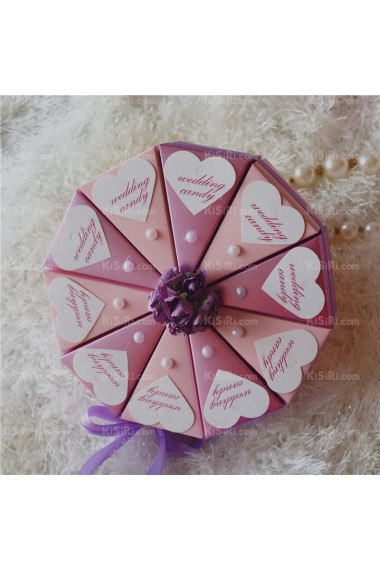 Cheap Wedding Favor Boxes with Flowers Pearls Heart-shaped Cards Ribbons (10 Pieces/Set)