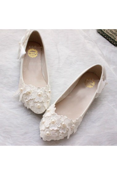 Cheap Comfortable Wedding Bridal Shoes with Ribbons Pearl Butterfly