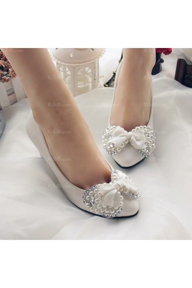 Discount Wedding Bridal Shoes with Bowknot Pearl Rhinestone