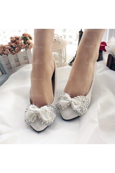 Discount Wedding Bridal Shoes with Bowknot Pearl Rhinestone