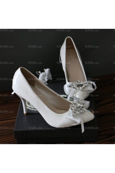 Elegant White Wedding Bridal Shoes with Rhinestone and Ribbons
